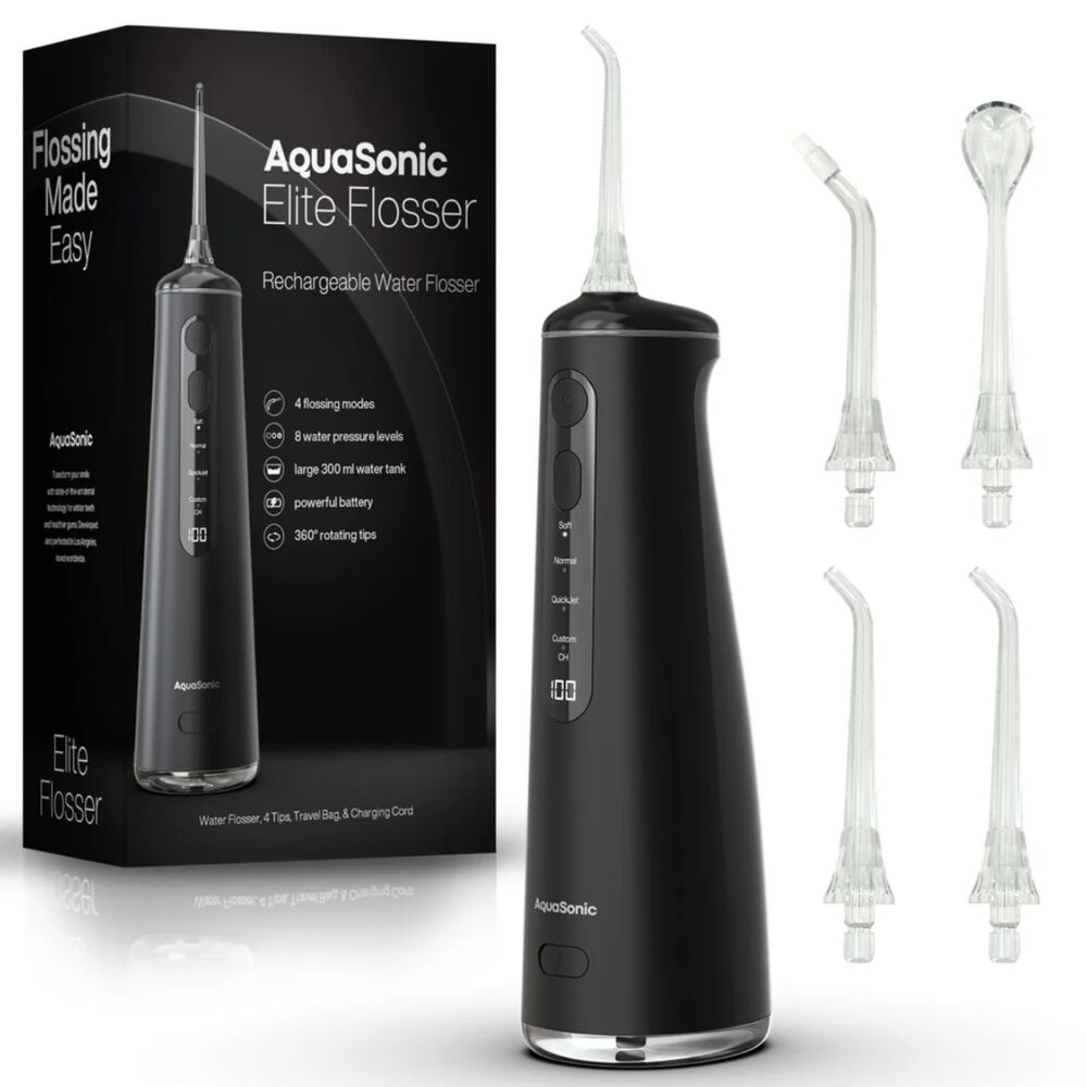NIB Aquasonic Elite Rechargeable Water Flosser Oral Irrigator in Black